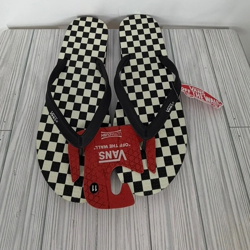 Vans Makena Checkerboard Black Marshmallow UltraCush Flip Flops Mens Size 11